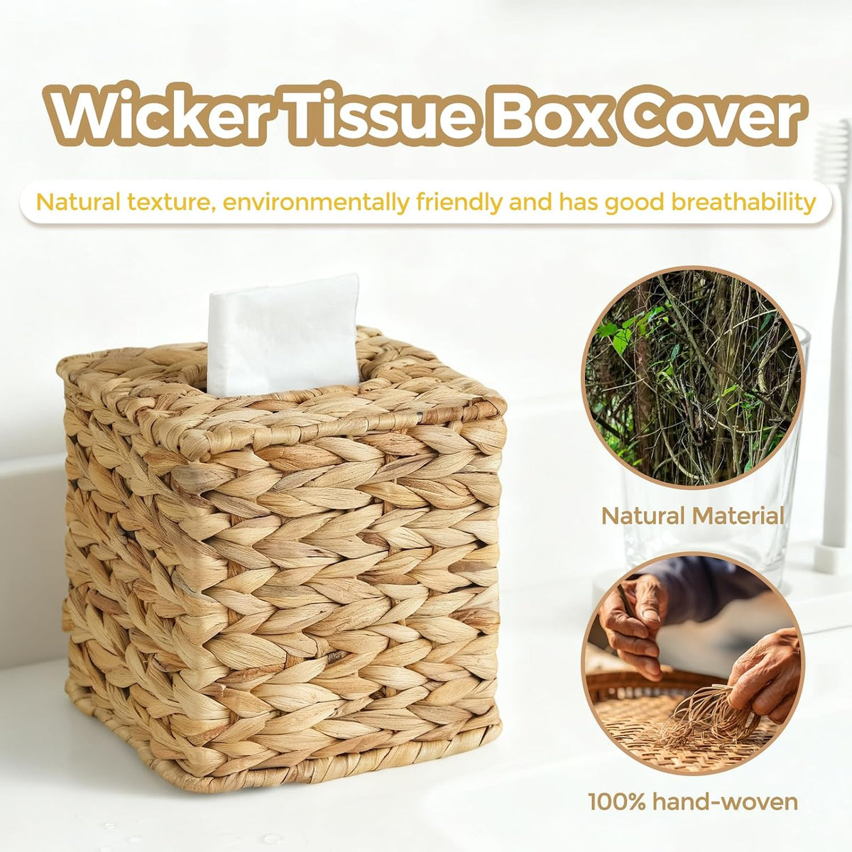 Wicker Tissue Box Cover, Rattan Tissue Box Holder Square
