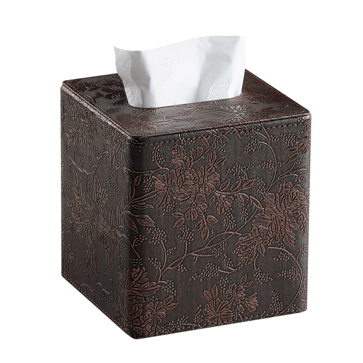 Square Tissue Box Cover, Stylish Leather Tissue Box Holder with Magnetic Bottom, Used As A Decorative Tissue Holder for Living Rooms, Bedrooms, and Desks (Brown Grape Pattern)