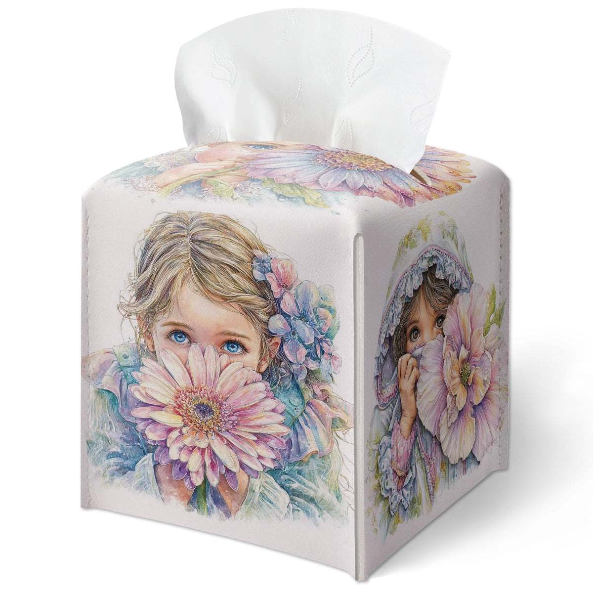 Forest Mushrooms Pattern Tissue Box Cover, Plants Design Leather Tissue Box Holder-Waterproof, Desktop Decor for Living Room Bedroom Nightstand Office, Gift for Women & Friend-A16