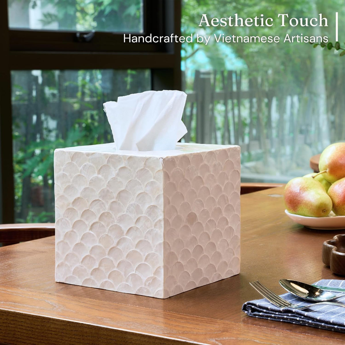 CHI AN HOME 5.5" Capiz Square Tissue Box Cover, Coastal Tissue Box Holder