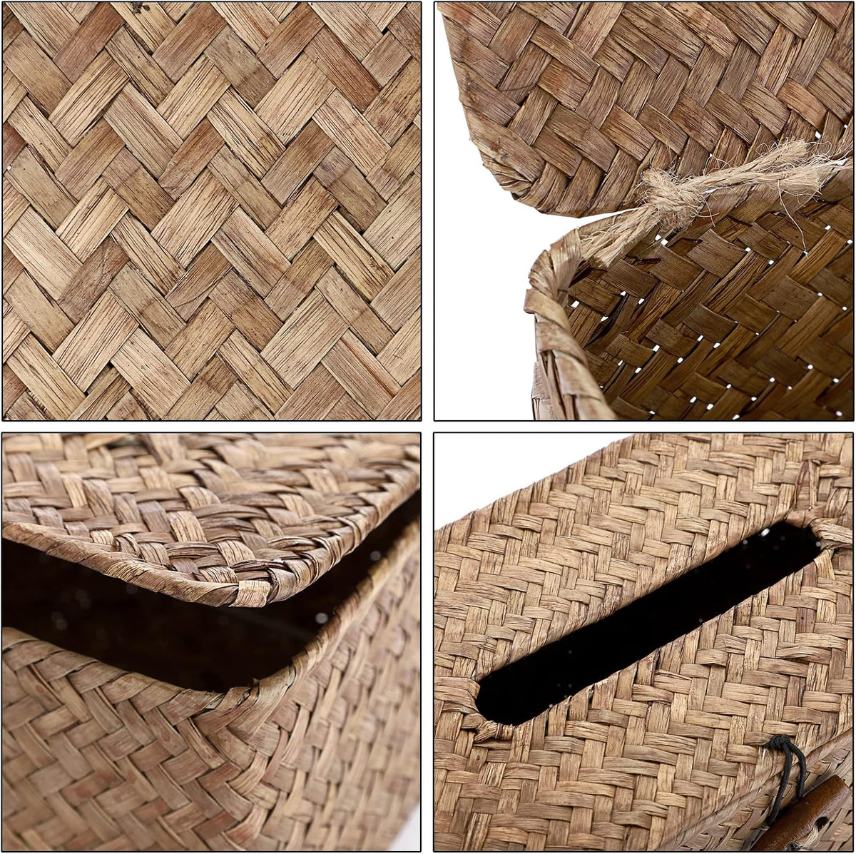 Sumnacon Tissue Box Cover Rectangle Seagrass Woven Tissue Box Holder,Coffee