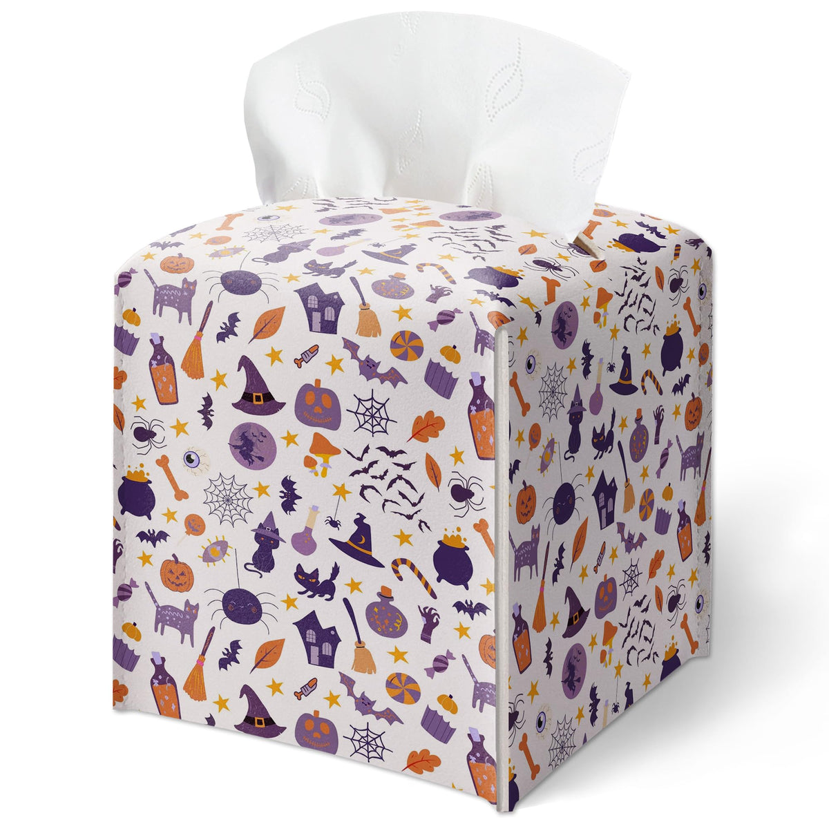 Forest Mushrooms Pattern Tissue Box Cover, Plants Design Leather Tissue Box Holder-Waterproof, Desktop Decor for Living Room Bedroom Nightstand Office, Gift for Women & Friend-A16