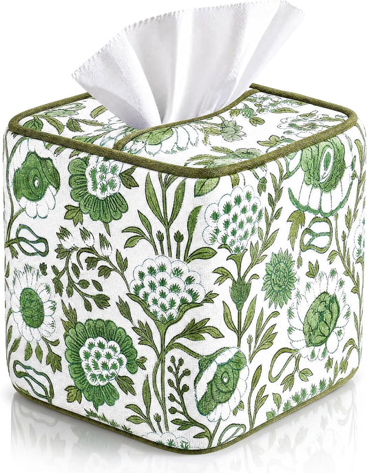Lounsweer 1 Pack Block Print Tissue Box Cover Emerald Green 5" x 5" x 5.5"