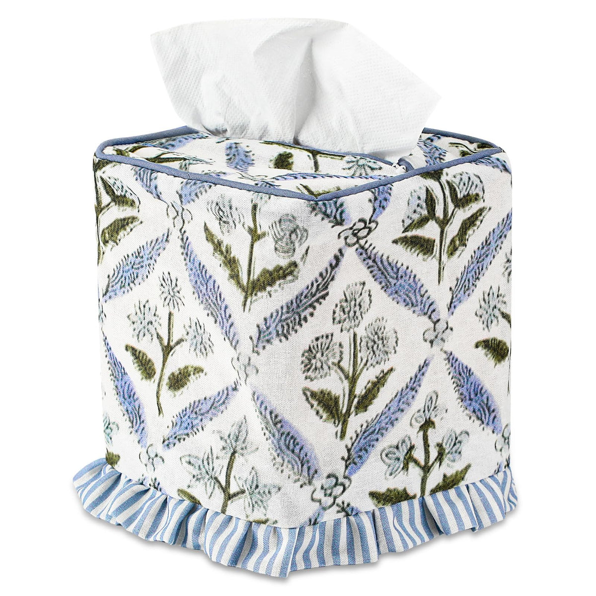Mimorou Fabric Tissue Box Cover Floral Print Tissue Box, Blue