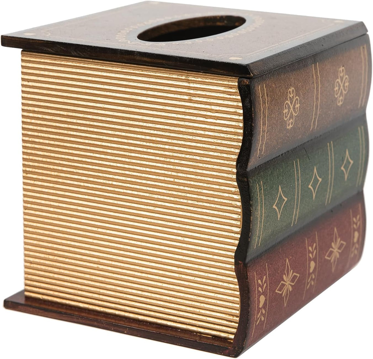 Crafted Classical Retro Wooden Antique Book Tissue Box Cover Square Tissue Holder Dispenser Paper Cover Case Napkin Holder Home Decor for Bathroom Living Room Office car Kitchen (Brown)