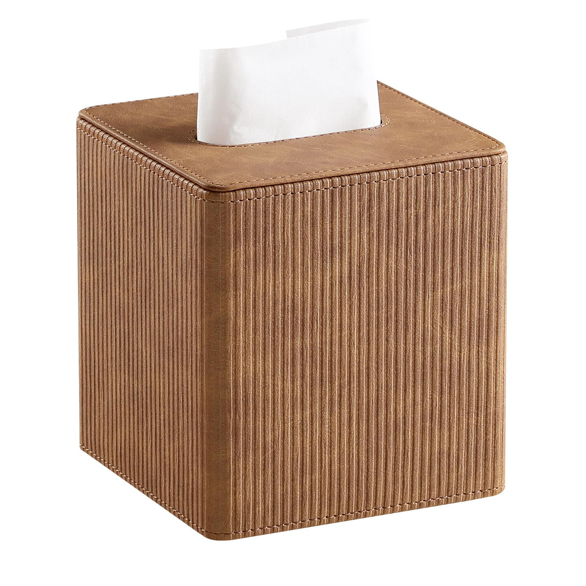 PU Leather Square Tissue Box Cover Tissue Box Holder Cube (Beige)