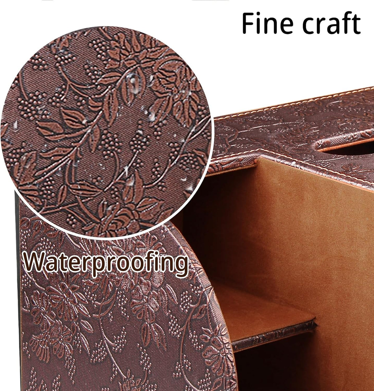 PU Leather Square Tissue Box Cover with Storage Tray,Cube Tissue Box Holder