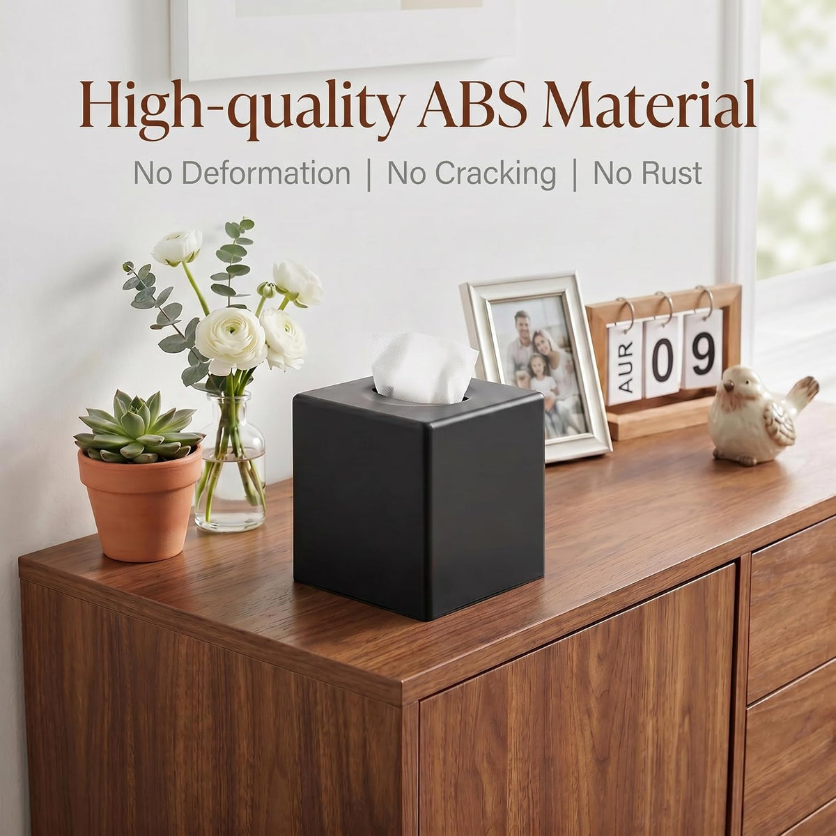 Y-in Hand Tissue Box Cover, Modern Decorative Square Facial Storage Tissue Box Holder, Home Accessories for Bathroom Vanity Countertops, Dressers, Night Stand, Parlors and Office - Matte Black