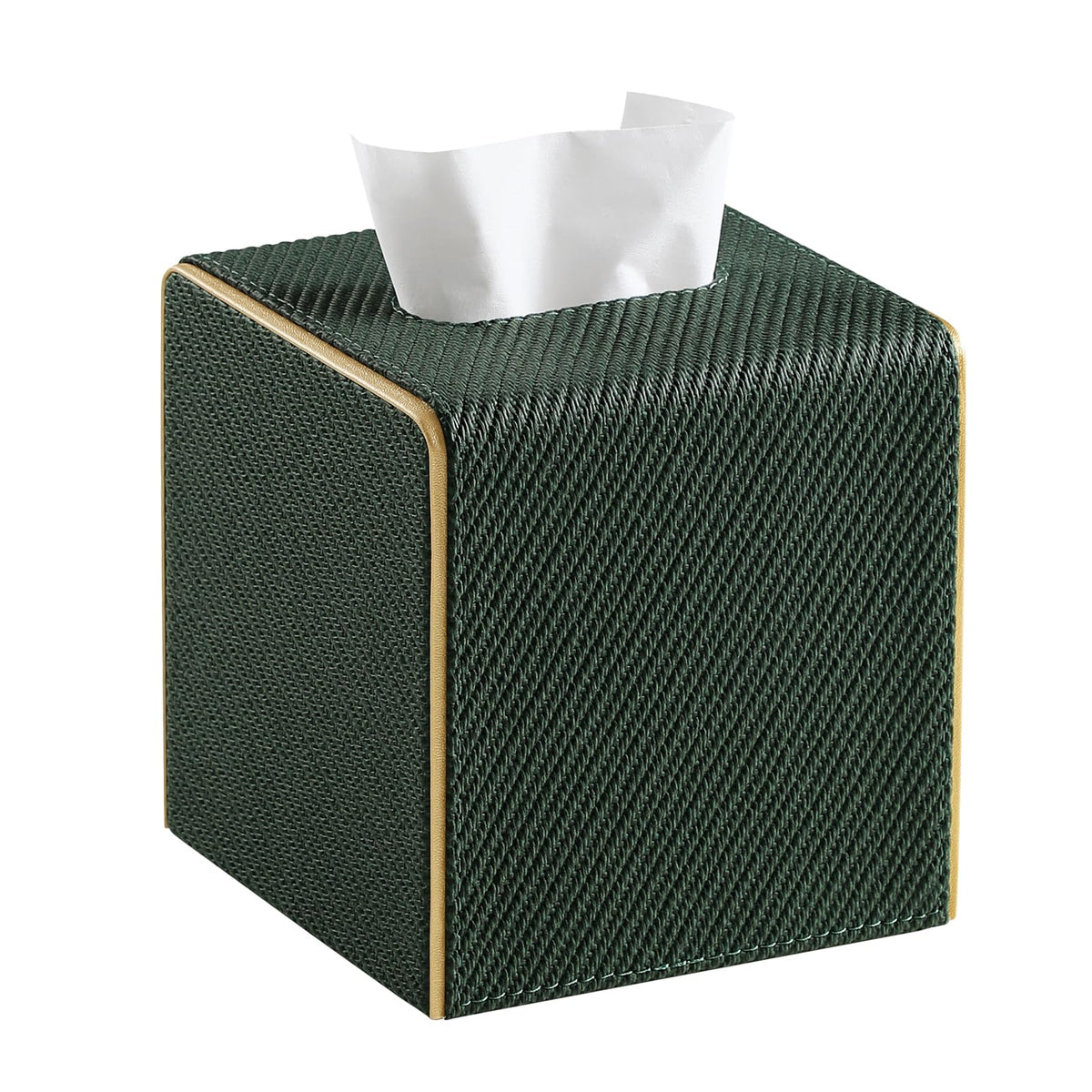 Square PU Leather Tissue Box Cover with Magnetic Closure, Decorative Tissue Holder & Storage Container for Bedroom, Living Room, Dining Room, Bathroom, Countertop, Desk (Square Green)