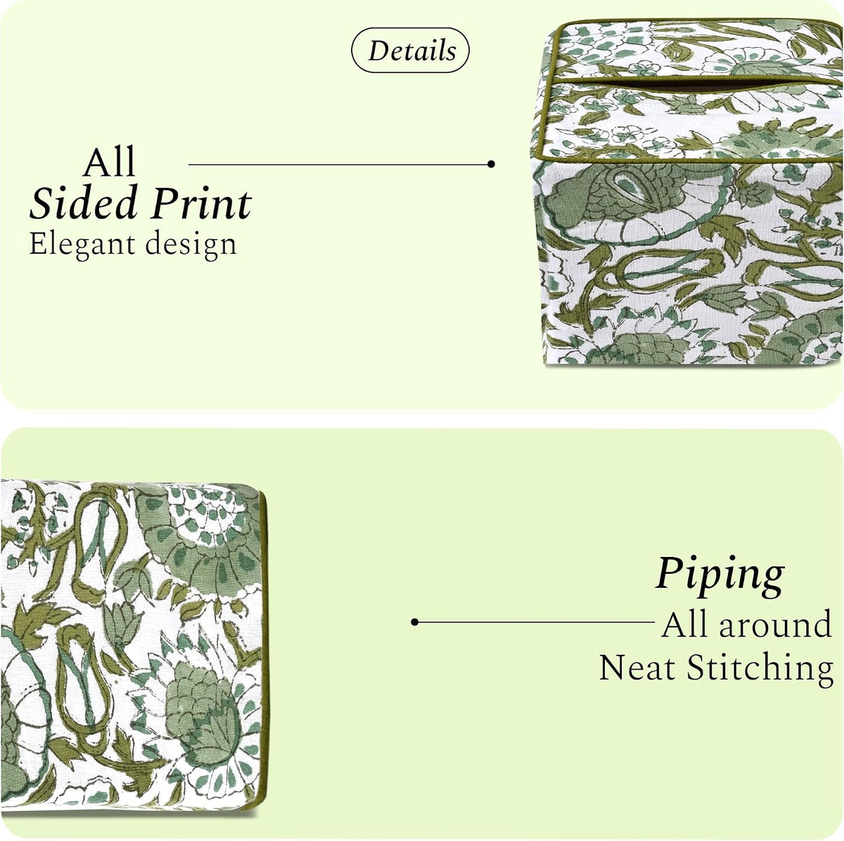 CPC Agate Green Block Print Square Tissue Box Cover 100% Cotton