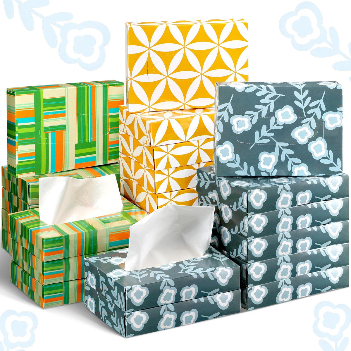 Yinder 24 Pcs Small Tissue Cube Box 960 Sheets for Classroom, Fresh Daisy