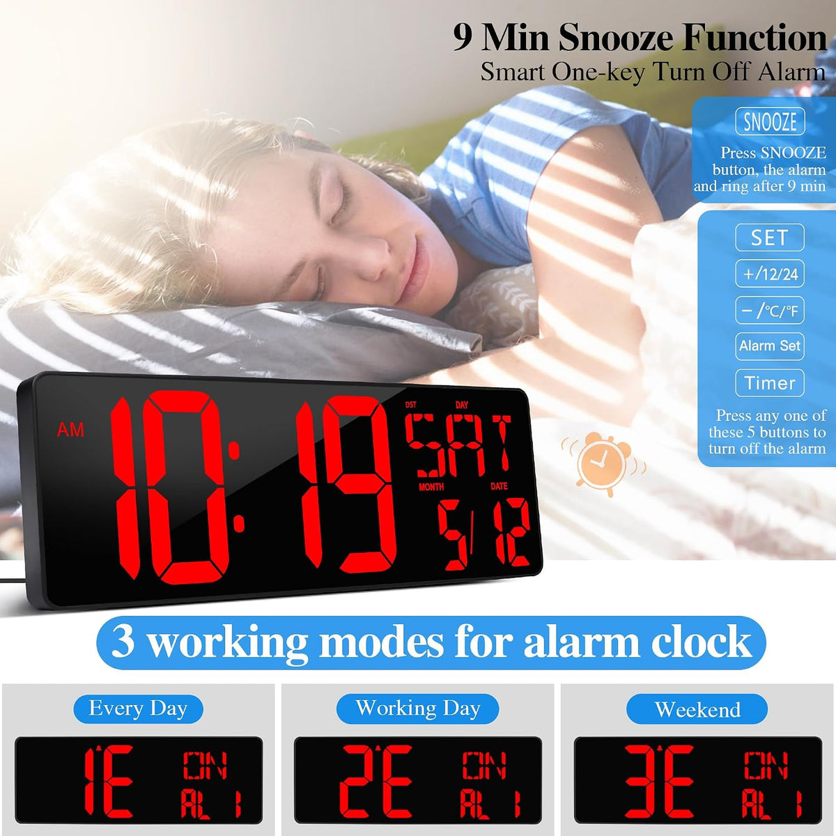 17.2"Large Digital Wall Clock Large Display with Remote Control 180°Visible
