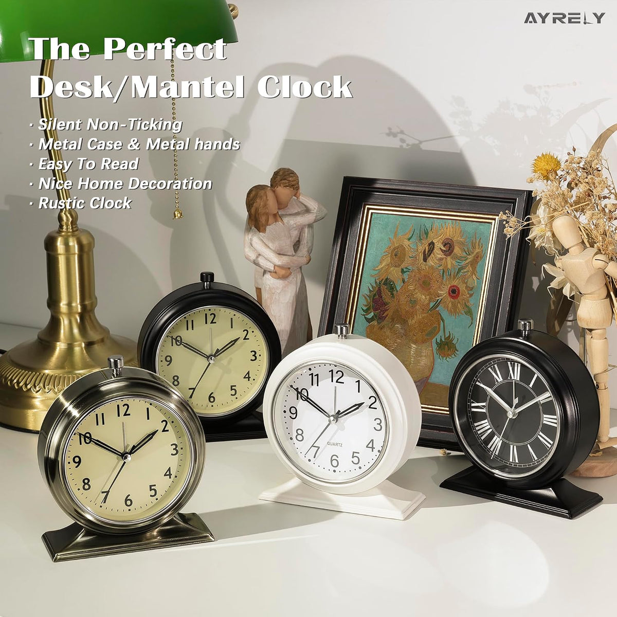 AYRELY® 5.5" Vintage Metal Alarm Clock, Desk and Table Clock for Shelf