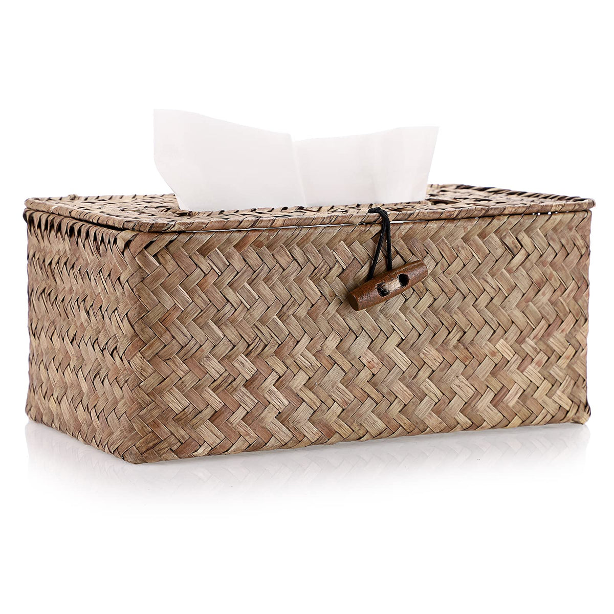 Sumnacon Tissue Box Cover Rectangle Seagrass Woven Tissue Box Holder,Coffee