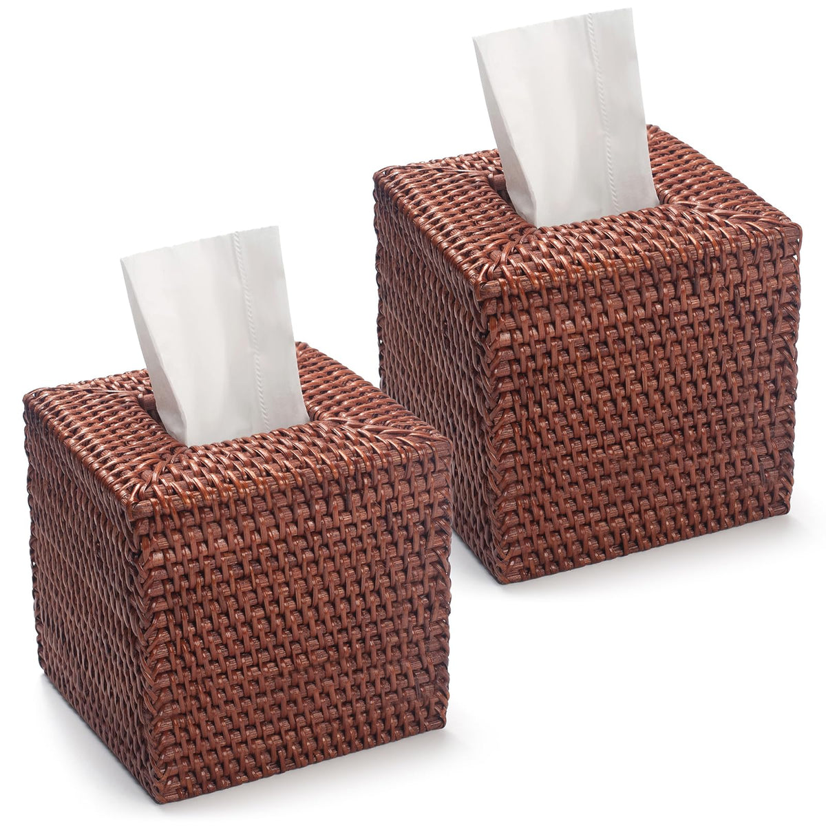 Rattan Tissue Box Cover Square, Hand Woven Wicker Tissue Holder, 5.5 x 5.5 X 5.7 inch, Natural