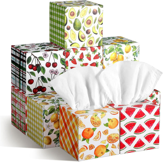 Fourluoo 12 Pack Fruit Facial Tissues Cube Face Boxes 600 Sheets 3 Ply