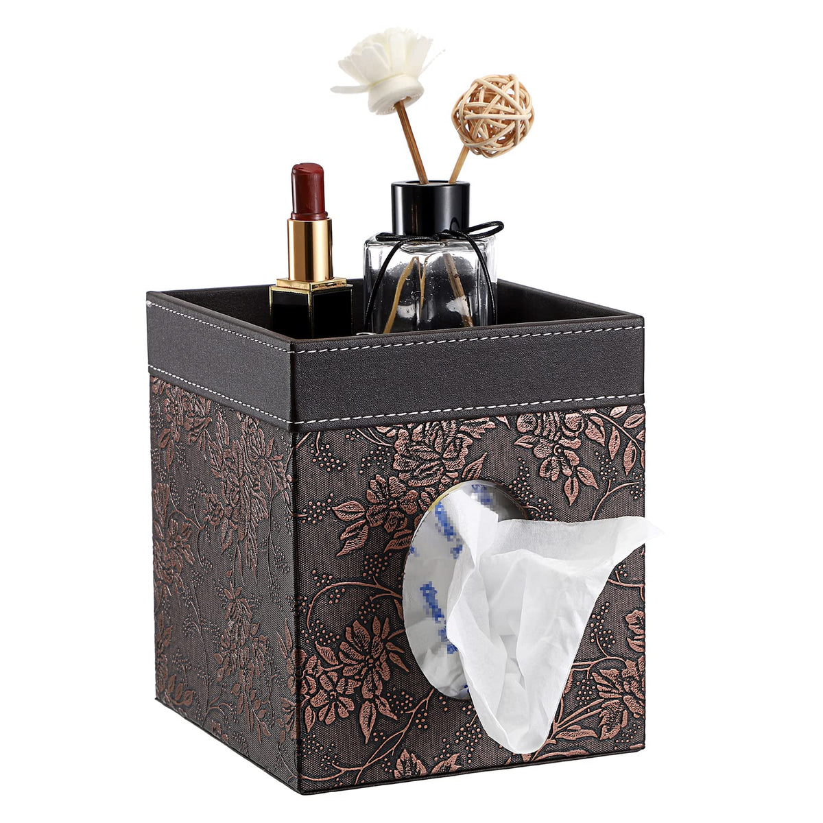 Sumnacon Linen Square Tissue Box Cover with Tray Tissue Box Holder,Grey