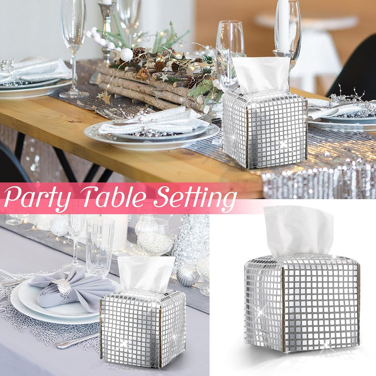 CroBlissful 1 Pc Silver Disco Ball Tissue Box Cover, Small