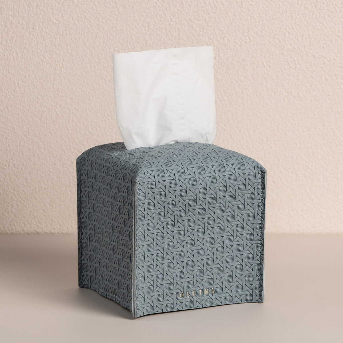 OLETHA Square Tissue Box Cover, Aesthetic Desk Decor, Light Taupe