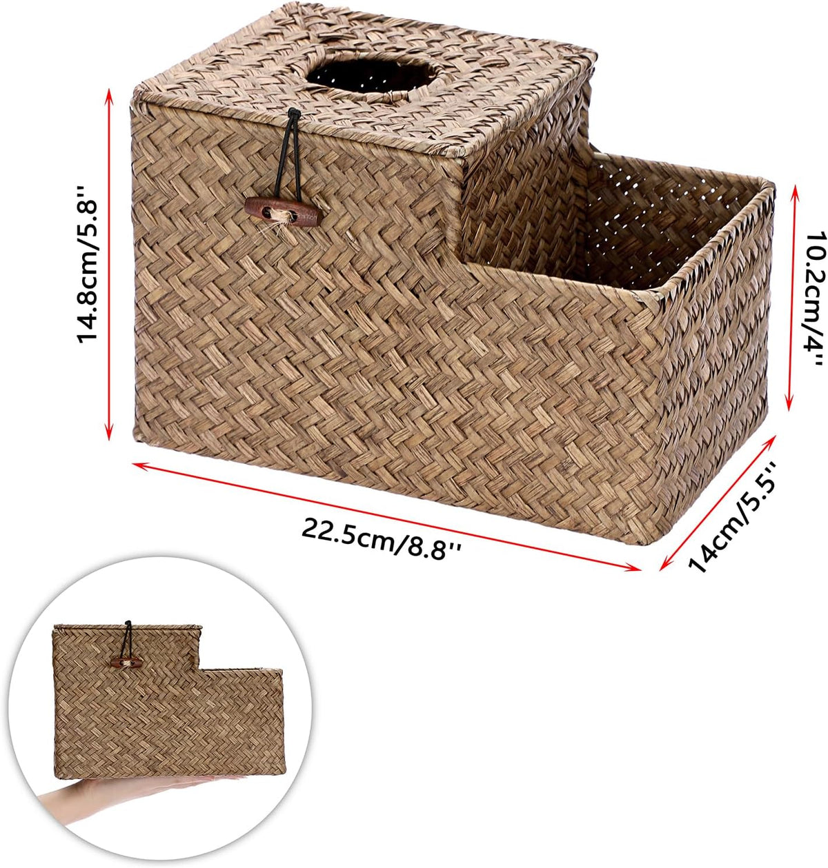 Sumnacon Tissue Box Cover Square Tissue Box Woven Seagrass Tissue Box Holder with Side Organizer, Rustic Tissue Holder for Living Room Bathroom Bedroom Kitchen Office Table Desk, Coffee