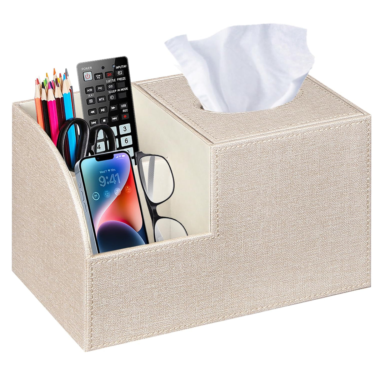 PU Leather Square Tissue Box Cover - Multi-Functional Tissue Box Holder