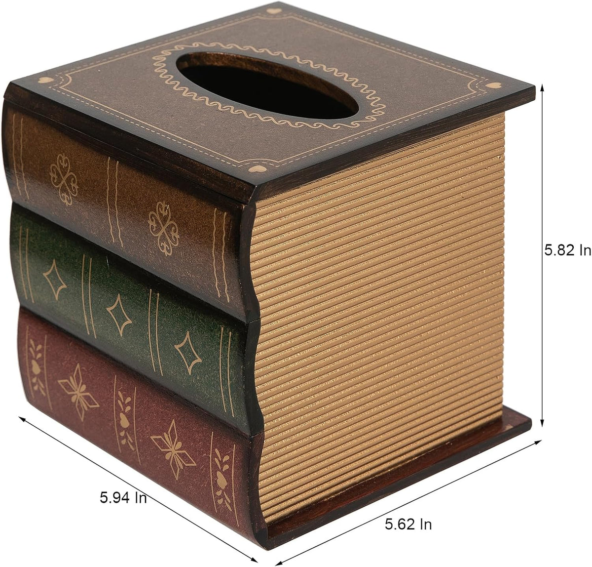 Crafted Classical Retro Wooden Antique Book Tissue Box Cover Square Tissue Holder Dispenser Paper Cover Case Napkin Holder Home Decor for Bathroom Living Room Office car Kitchen (Brown)
