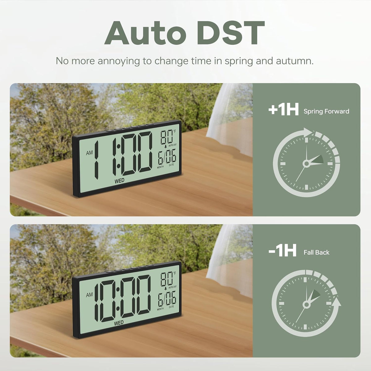 JALL Large Digital Wall Clock Battery Operated, Wall Clock with Big Numbers LCD Display, Digital Clock with Date Day Temperature, Alarm, Auto DST, Clocks for Classroom, Office, Bedroom, Elderly- Black
