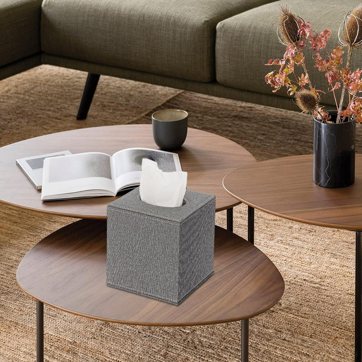 Sumnacon Square Linen Tissue Box,Magnetic Bottom Cover Tissue Box Holder