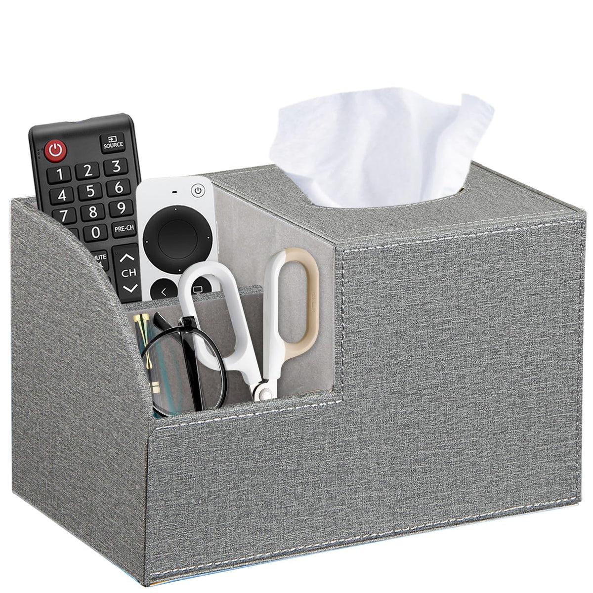 Square Tissue Box Cover with Storage, PU Leather Facial Cube Tissue Holder