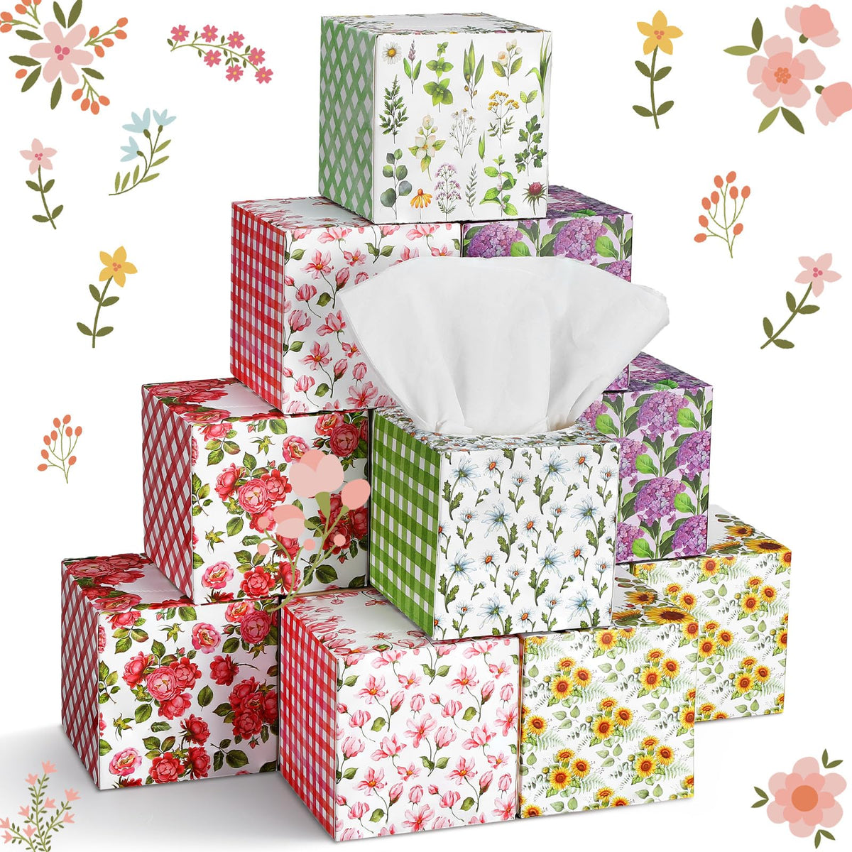 Fourluoo 12 Pack Fruit Facial Tissues Cube Face Boxes 600 Sheets 3 Ply