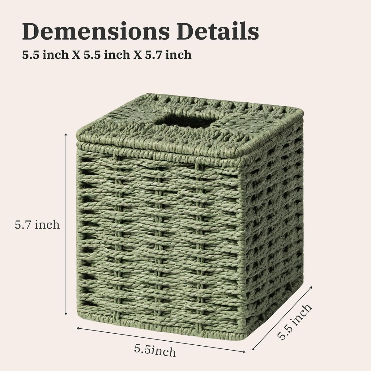 Sage Green Tissue Box Cover, Hand Woven Square Tissue Box Holder