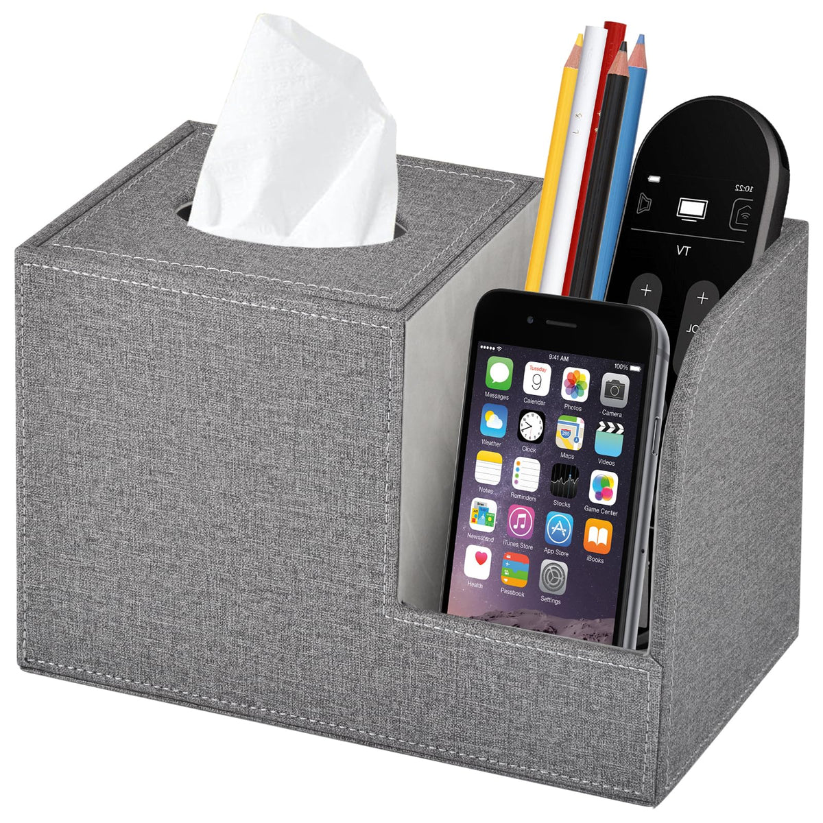 PU Leather Tissue Box Cover Square-Multifunctional Bathroom Tissue Box Holder/Organizer with 2-Compartment,Remote Control Holder,Decorative Tissue Box Covers Cube,Home Office Desktop Storage box,White