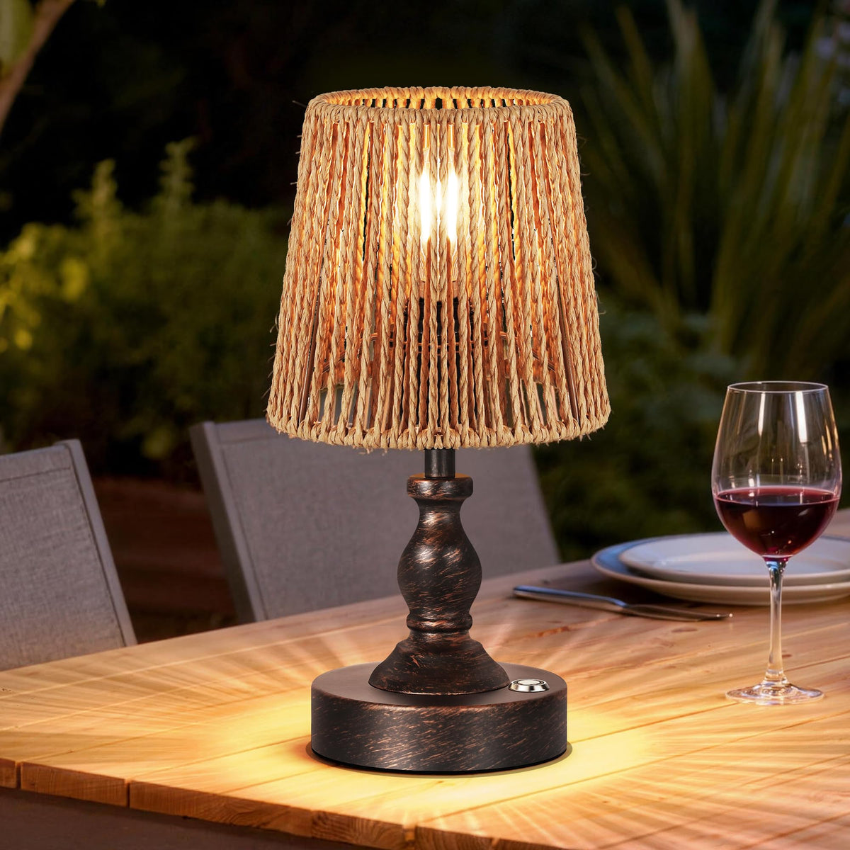 PARTPHONER Mini Cordless LED Table Lamp, 5200mAh Rechargeable Battery Operated Lamp, 3-Level Brightness, Touch Dimmable Desk Lamp, Bedside Night Light for Patio Camping Restaurant Home, Antique Brass