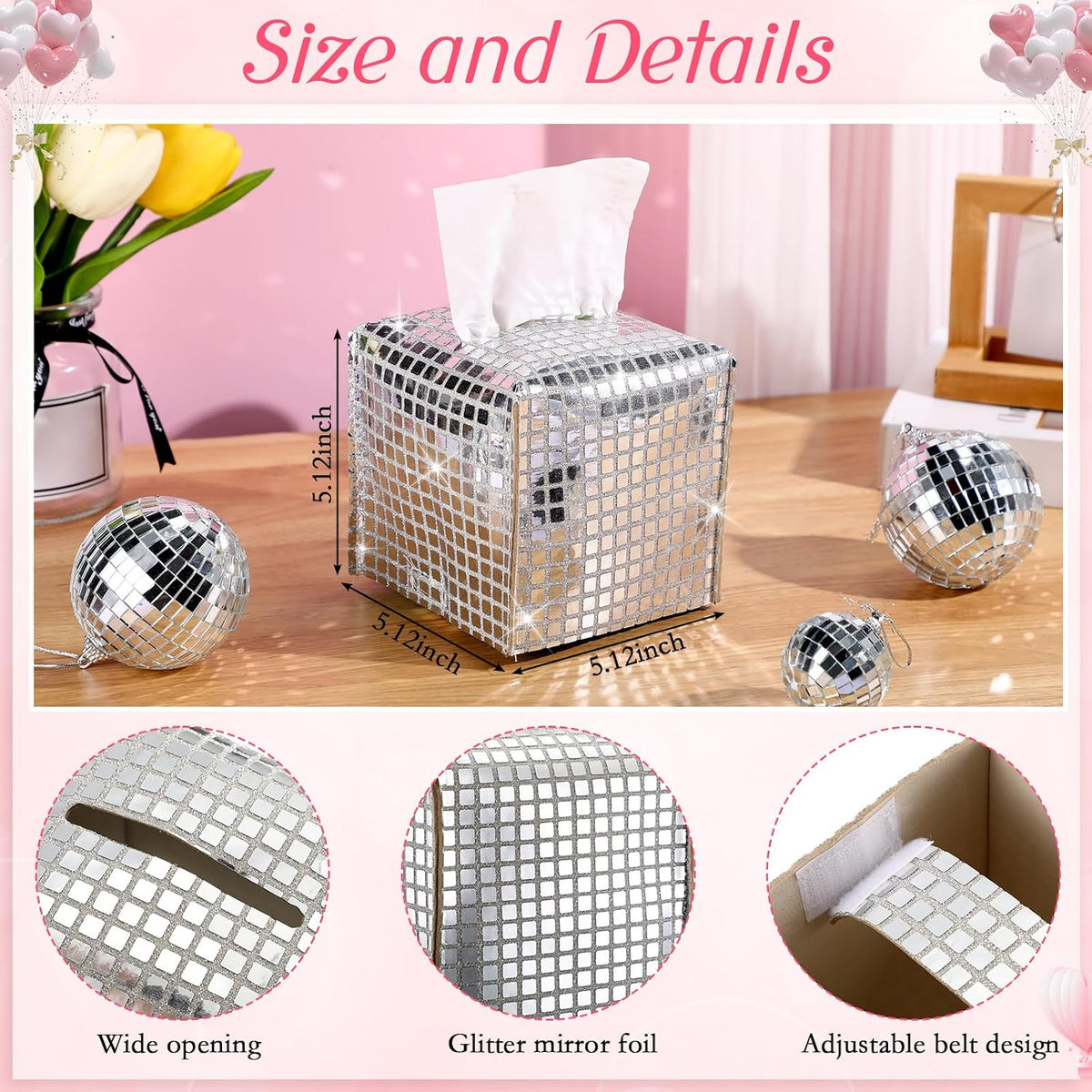 CroBlissful 1 Pc Silver Disco Ball Tissue Box Cover, Small