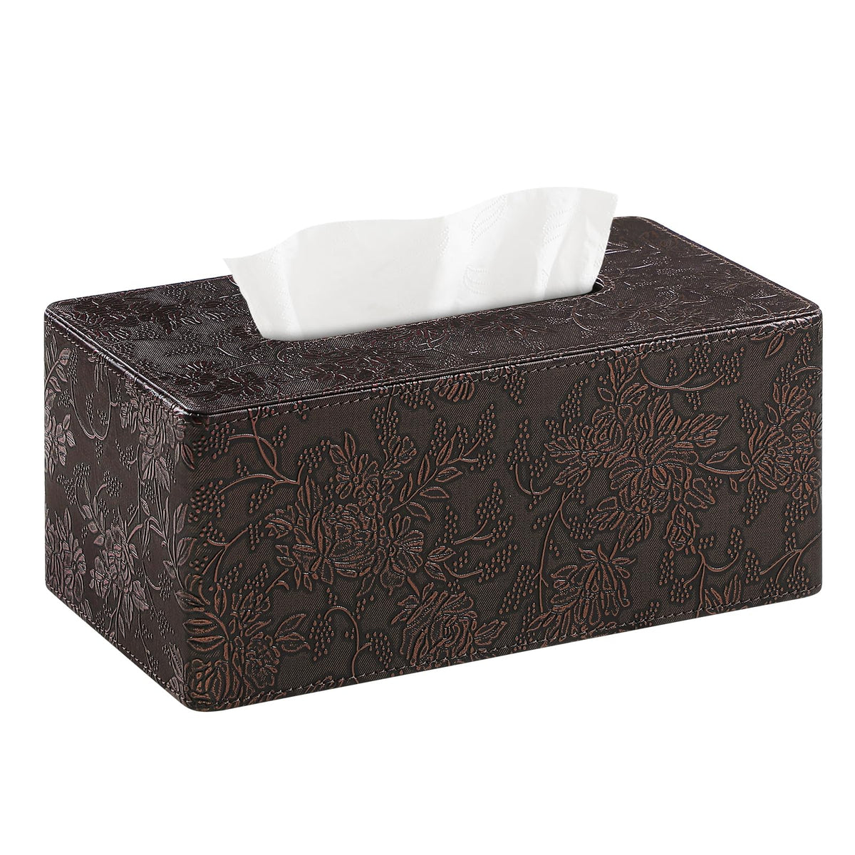 Square Tissue Box Cover, Stylish Leather Tissue Box Holder with Magnetic Bottom, Used As A Decorative Tissue Holder for Living Rooms, Bedrooms, and Desks (Brown Grape Pattern)