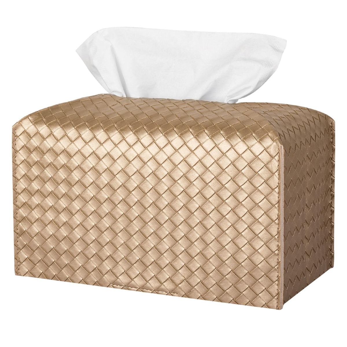 Tissue Box Cover PU Leather Tissue Holder Square Facial Tissue Case Facial Paper Organizer Dispenser for Bathroom, Vanity Countertop, Tabletop, Car, Rectangle, Griege
