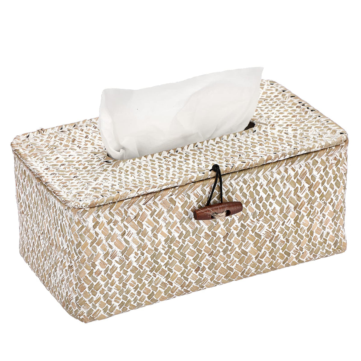 Sumnacon Tissue Box Cover Rectangle Seagrass Woven Tissue Box Holder,Coffee