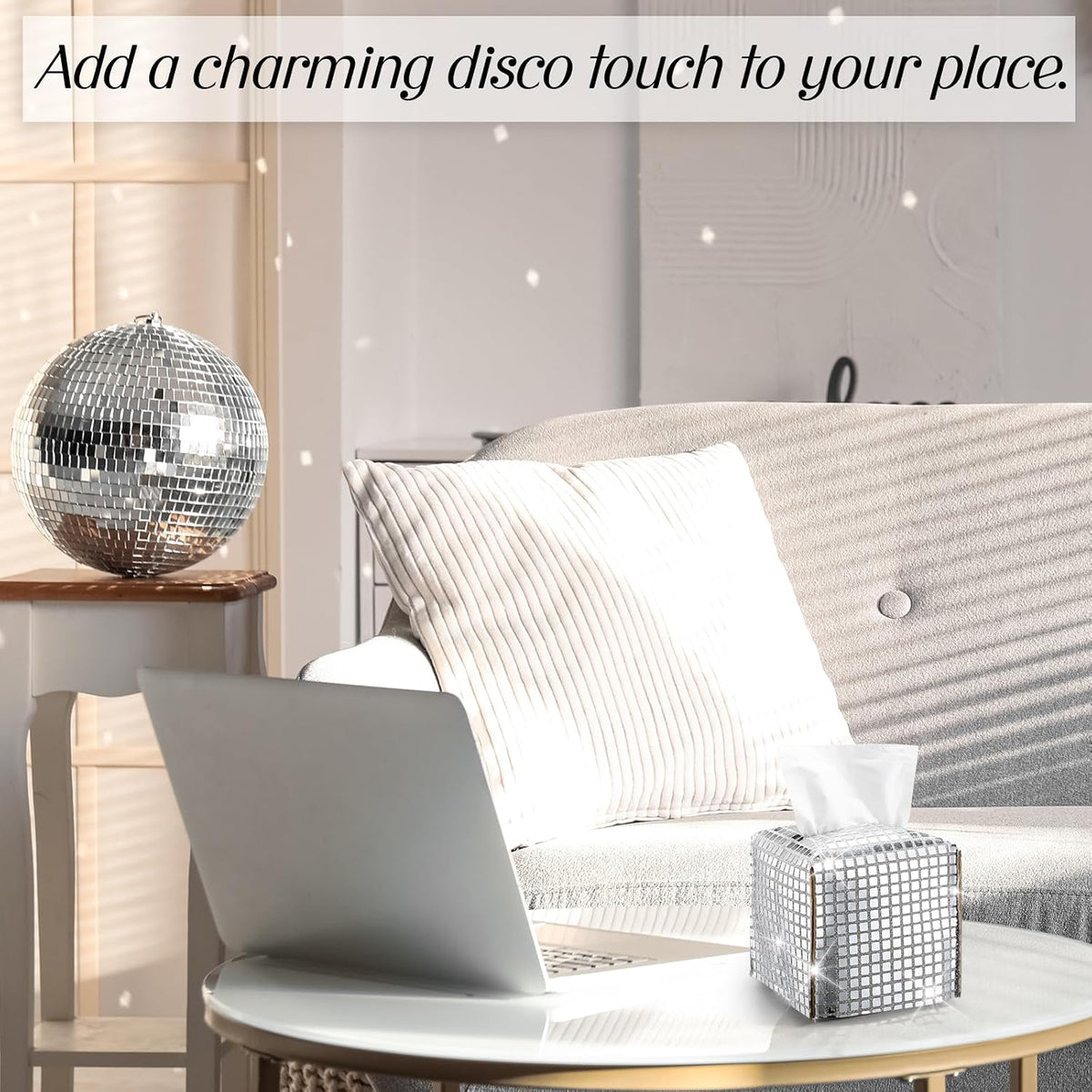 CroBlissful 1 Pc Silver Disco Ball Tissue Box Cover, Small