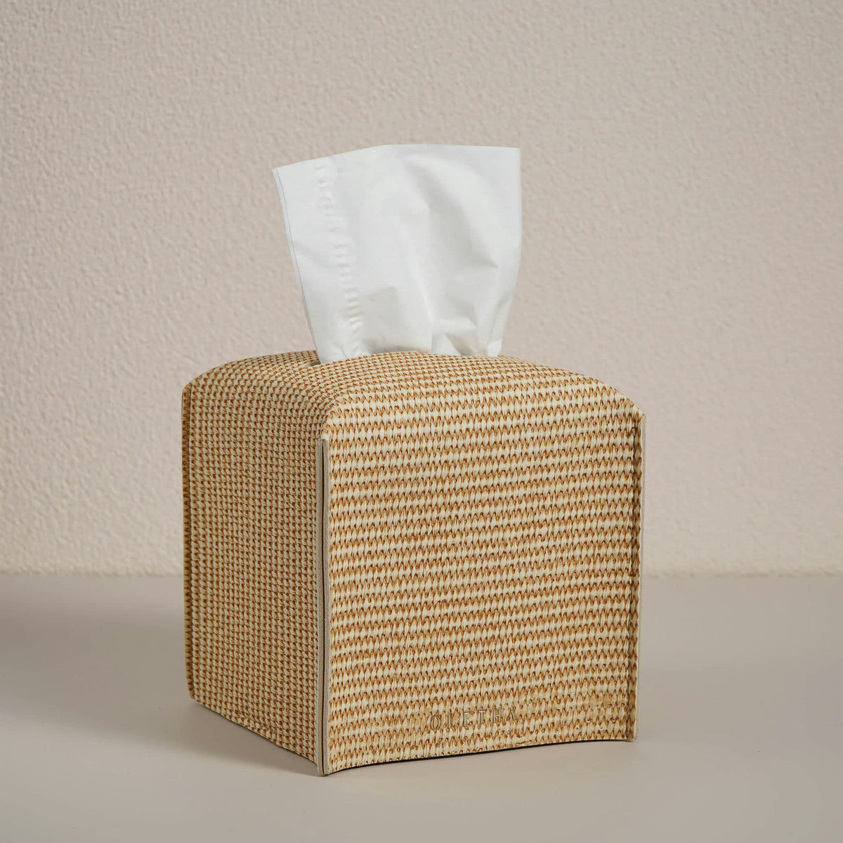 OLETHA Square Tissue Box Cover, Aesthetic Desk Decor, White