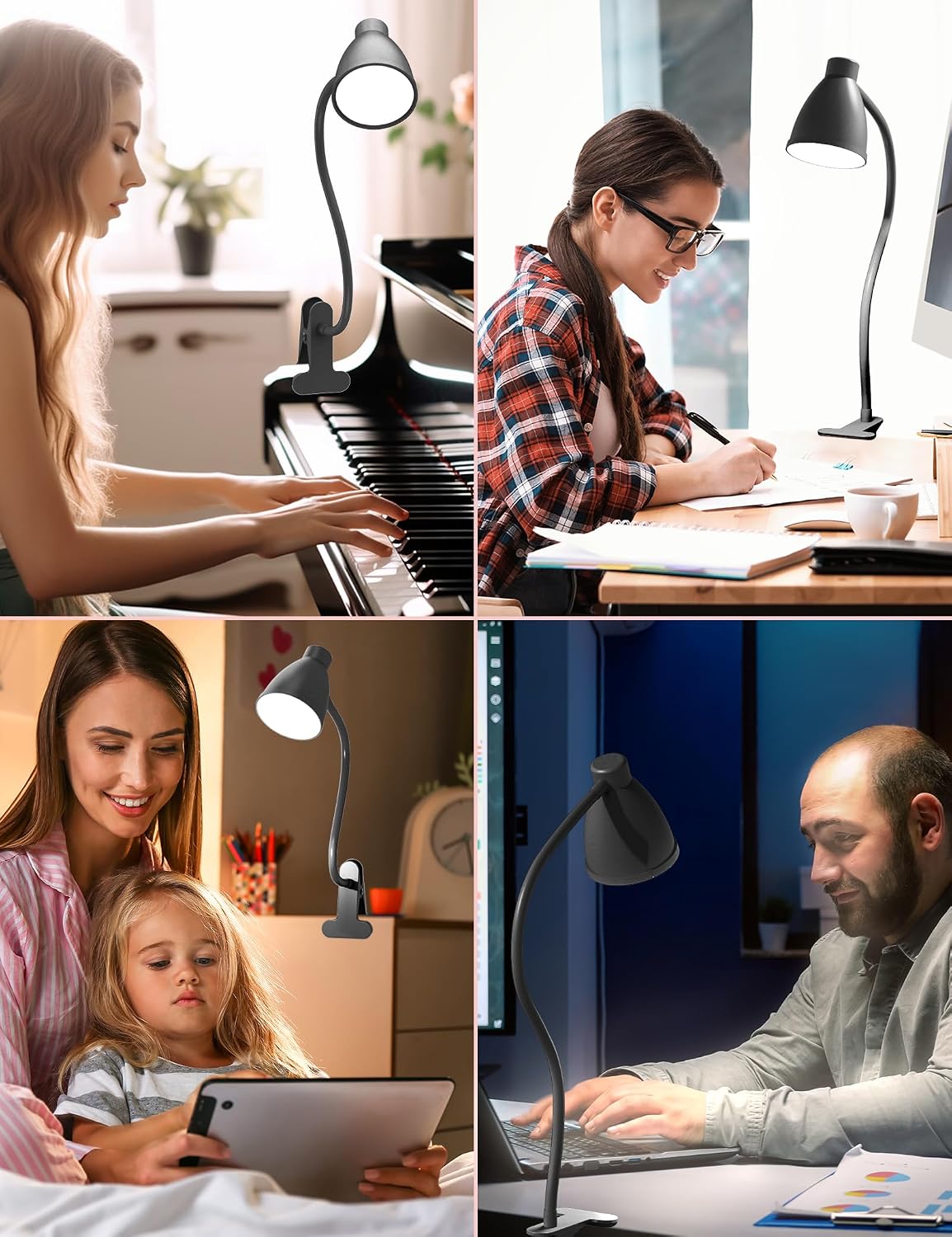 BOHON Desk Lamp 5 Color Modes 10 Brightness Dimmer Reading Light Black
