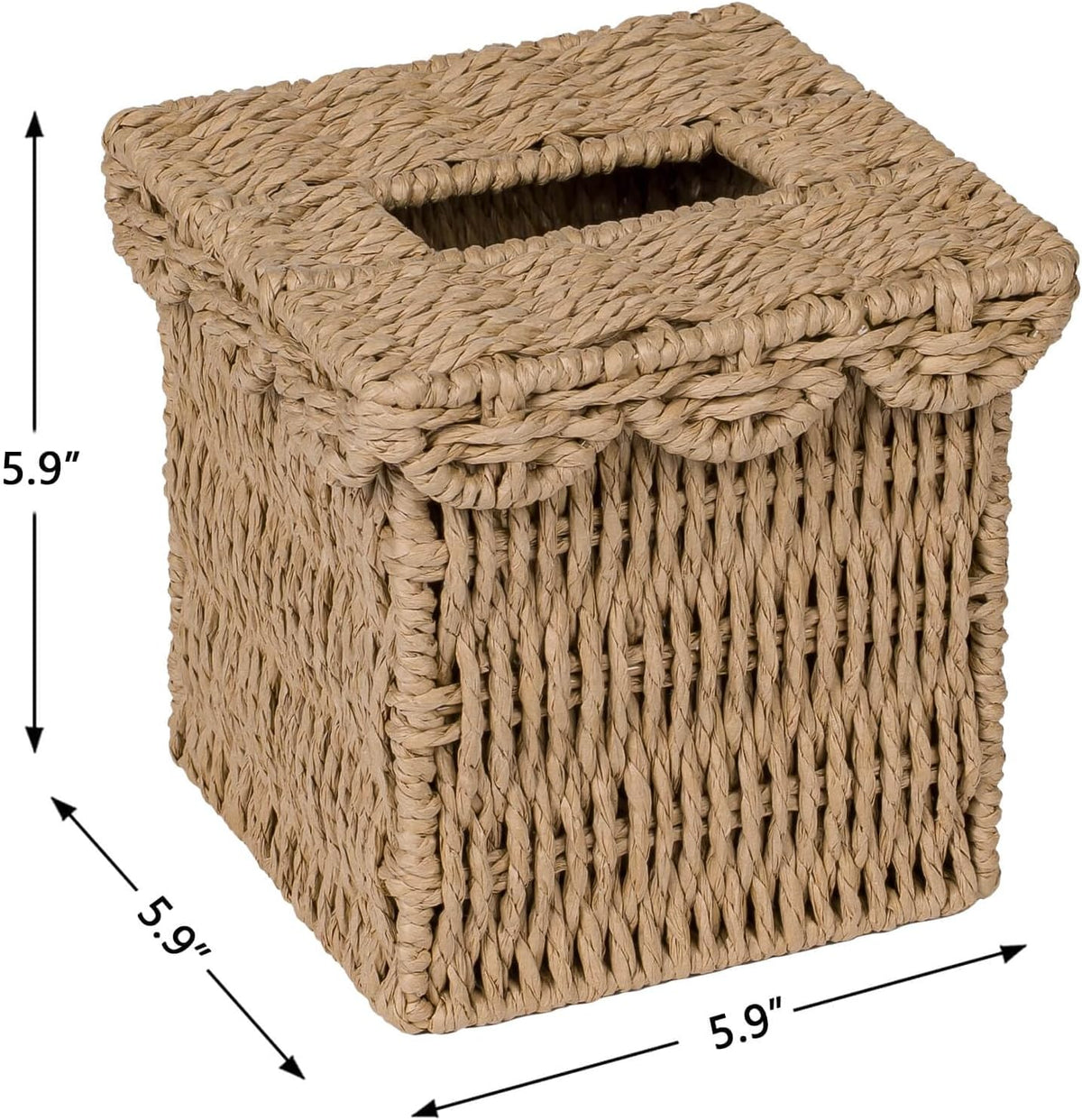 CubesLand Square Wicker Tissue Box Cover W/Scalloped Lid for Home Decor
