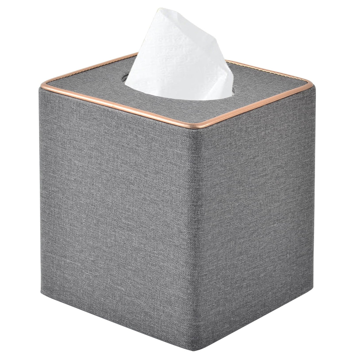 Linen Square Tissue Box Cover,Cube Tissue Box Holder－Excellent Rosegold Leather Decoration,Table Napkin Case Dispenser,Facial Tissues Organizer with Magnetic Bottom for Home Office Car(Beige)