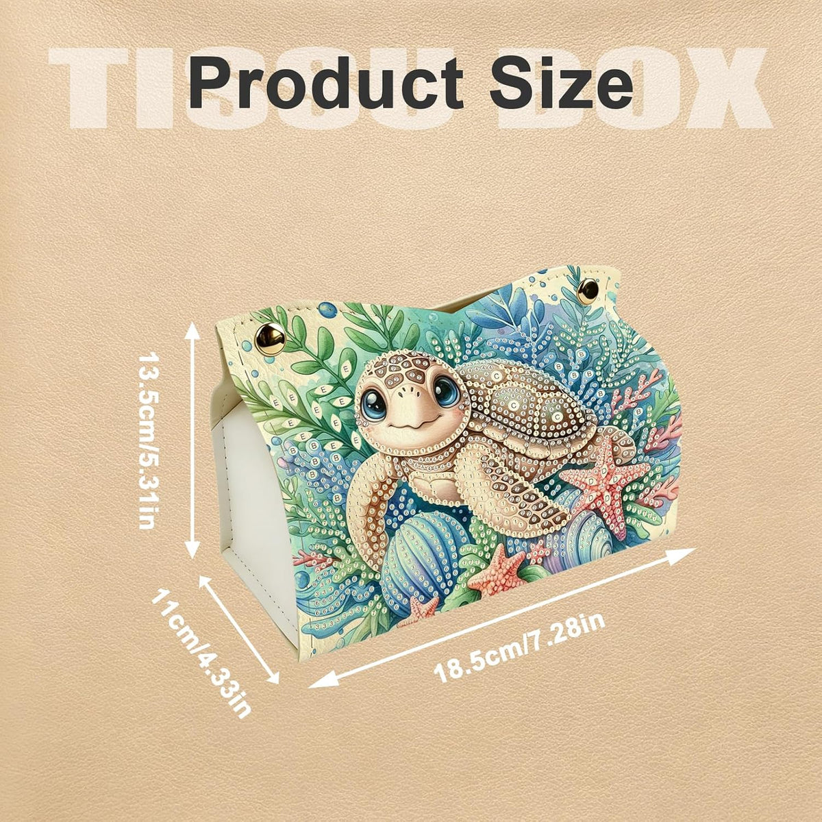 DIY Diamond Art Tissue Box Holder Kit, PU Leather Diamond Painting Folded Facial Tissue Holder, Crystal Art Storage Box Organizer for Home Office Desktop Decor (Sea Turtle)
