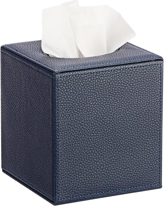 Sumnacon Tissue Box Cover Square,Magnetic Bottom PU Tissue Box Holder,Blue