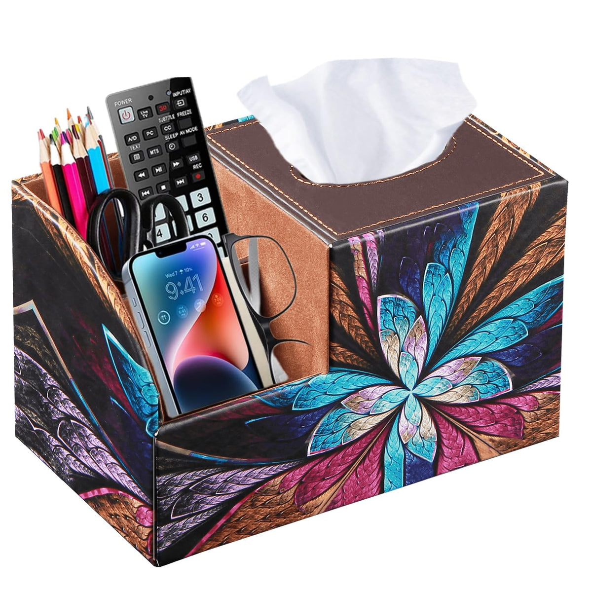 PU Leather Square Tissue Box Cover - Multi-Functional Tissue Box Holder