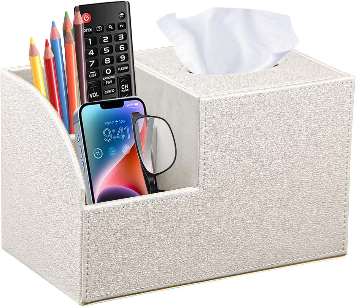 PU Leather Square Tissue Box Cover - Multi-Functional Tissue Box Holder