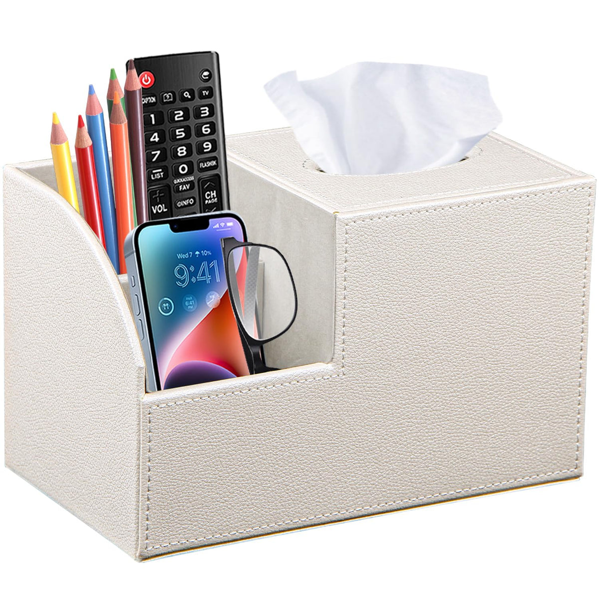 PU Leather Square Tissue Box Cover - Multi-Functional Tissue Box Holder