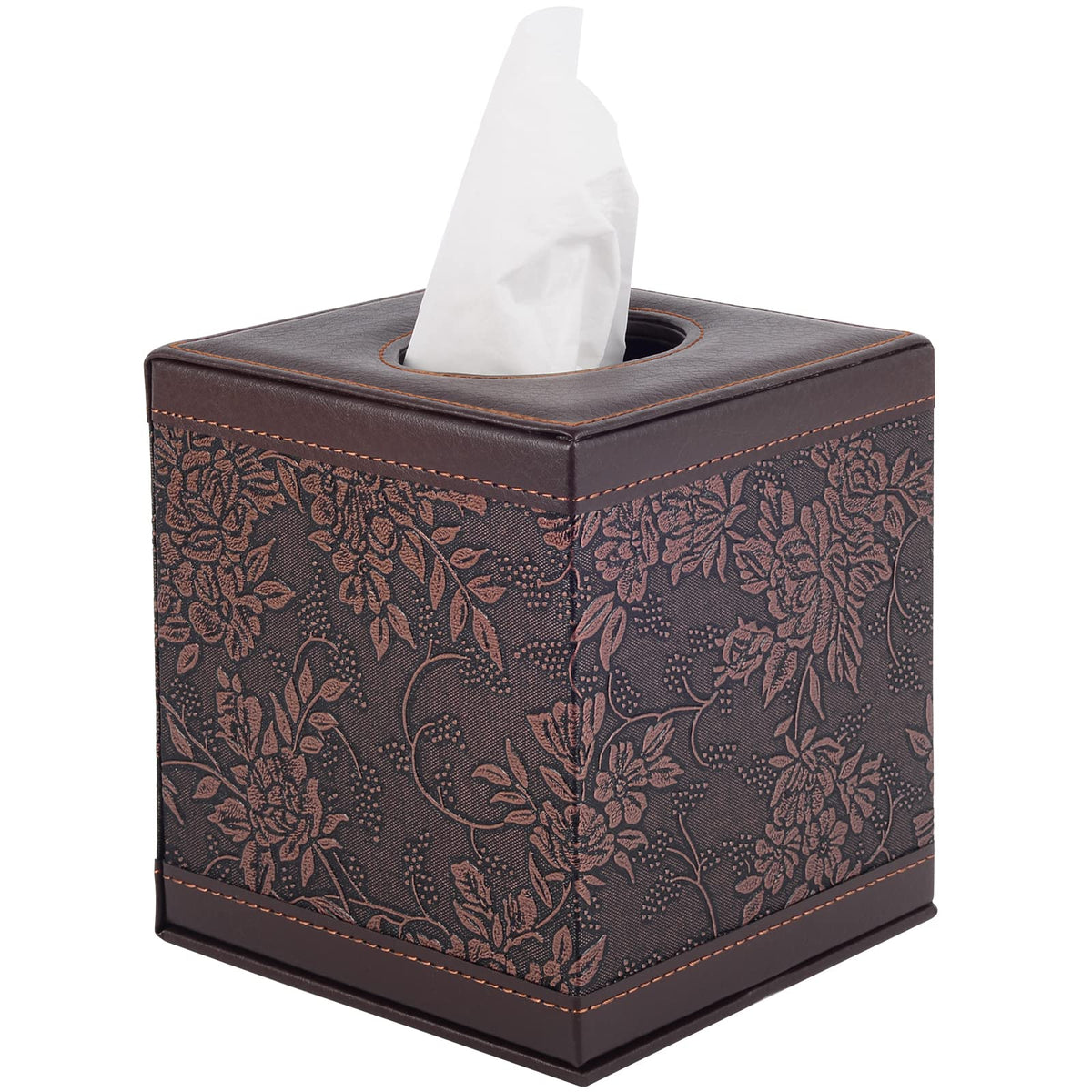 Linen Square Tissue Box Cover,Cube Tissue Box Holder－Excellent Rosegold Leather Decoration,Table Napkin Case Dispenser,Facial Tissues Organizer with Magnetic Bottom for Home Office Car(Beige)