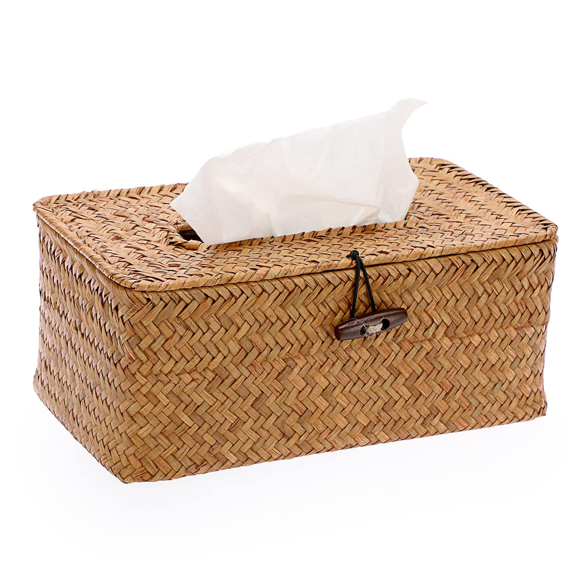 Sumnacon Tissue Box Cover Rectangle Seagrass Woven Tissue Box Holder,Coffee