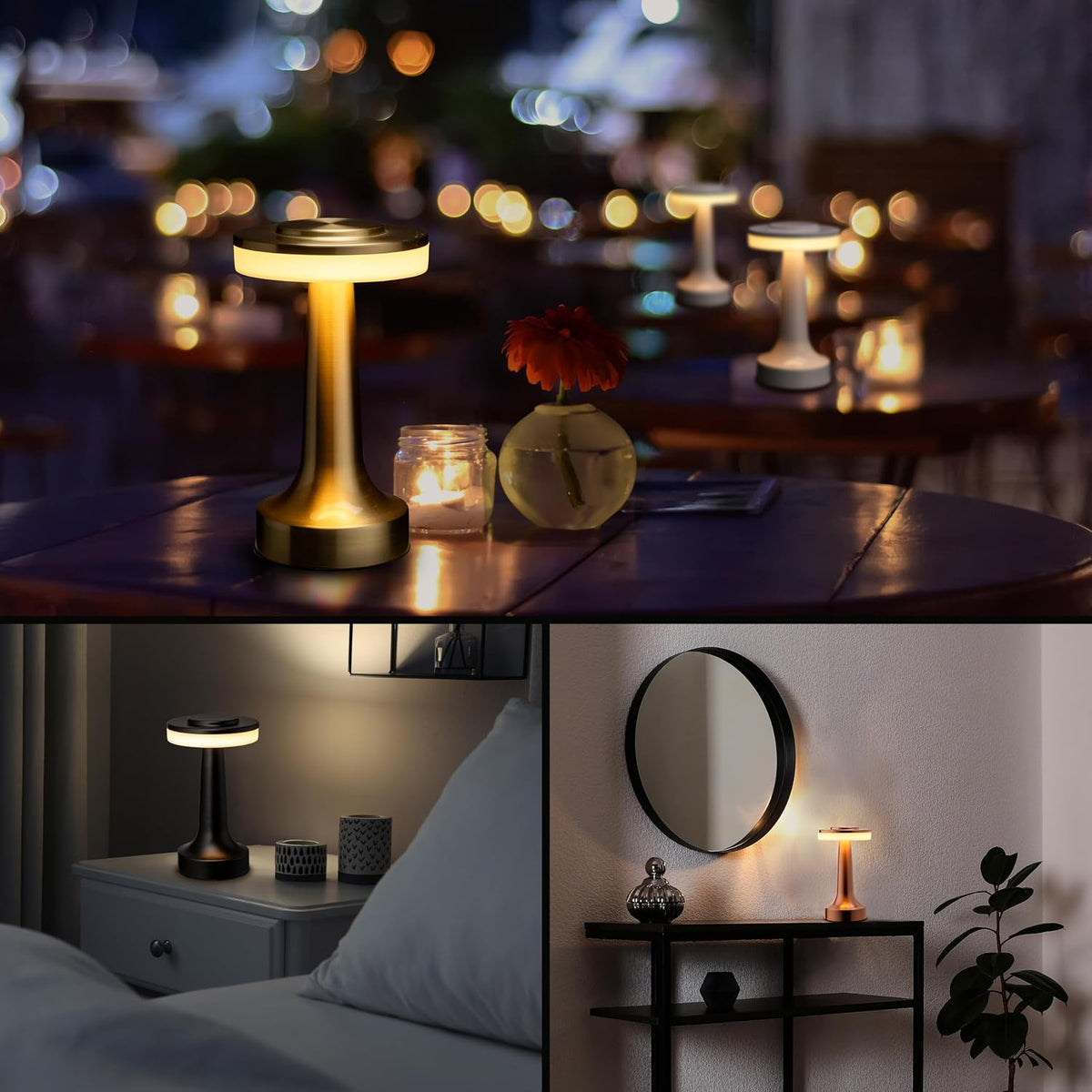 O'Bright Dome Cordless Rechargeable LED Mushroom Table Lamp, Gold